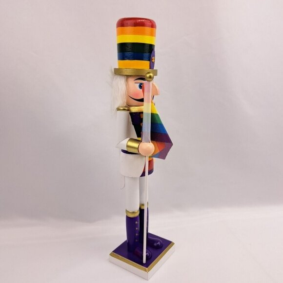 Wooden Christmas Gay And Pride Themed Flag 15 Inch Tall Nutcraker - Picture 3 of 14